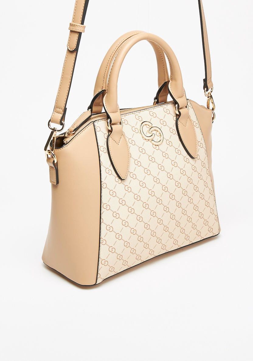Celeste Monogram Print Tote Bag with Double Handles-Women%27s Handbags-image-2