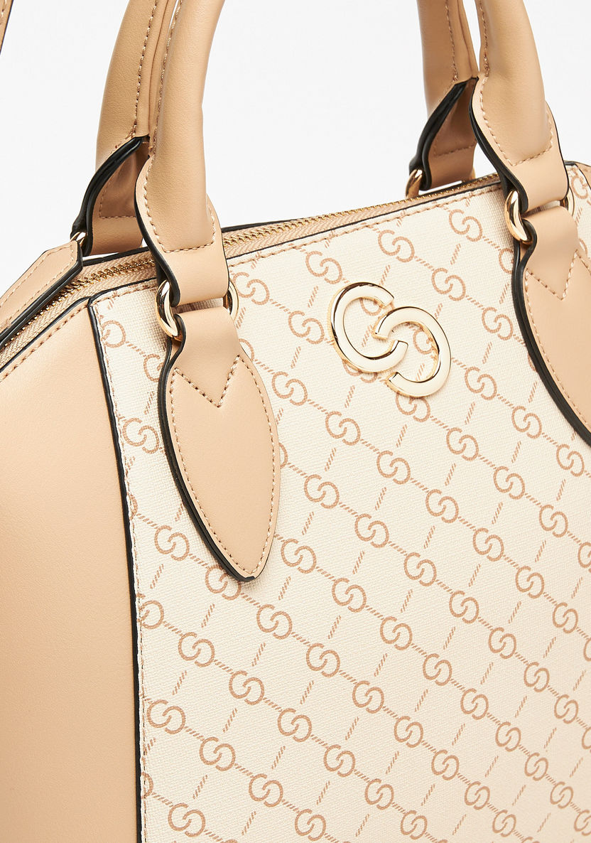 Celeste Monogram Print Tote Bag with Double Handles-Women%27s Handbags-image-3