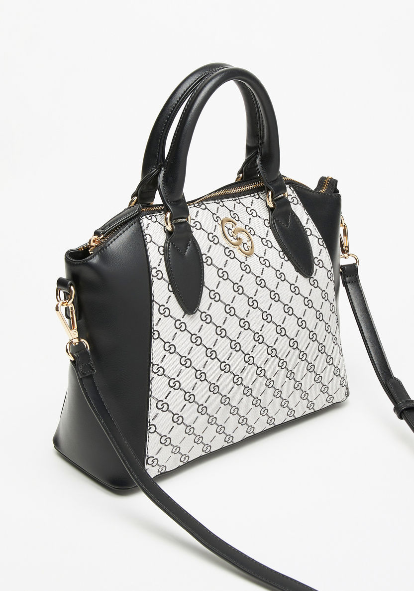 Celeste Monogram Print Tote Bag with Double Handles-Women%27s Handbags-image-2
