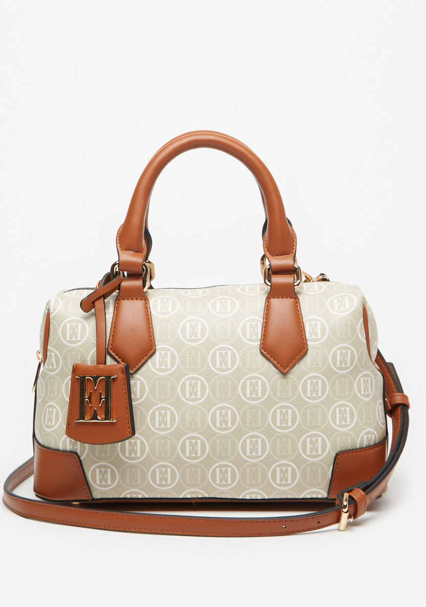 Elle Monogram Print Tote Bag with Top Handles and Zip Closure-Women%27s Handbags-image-1