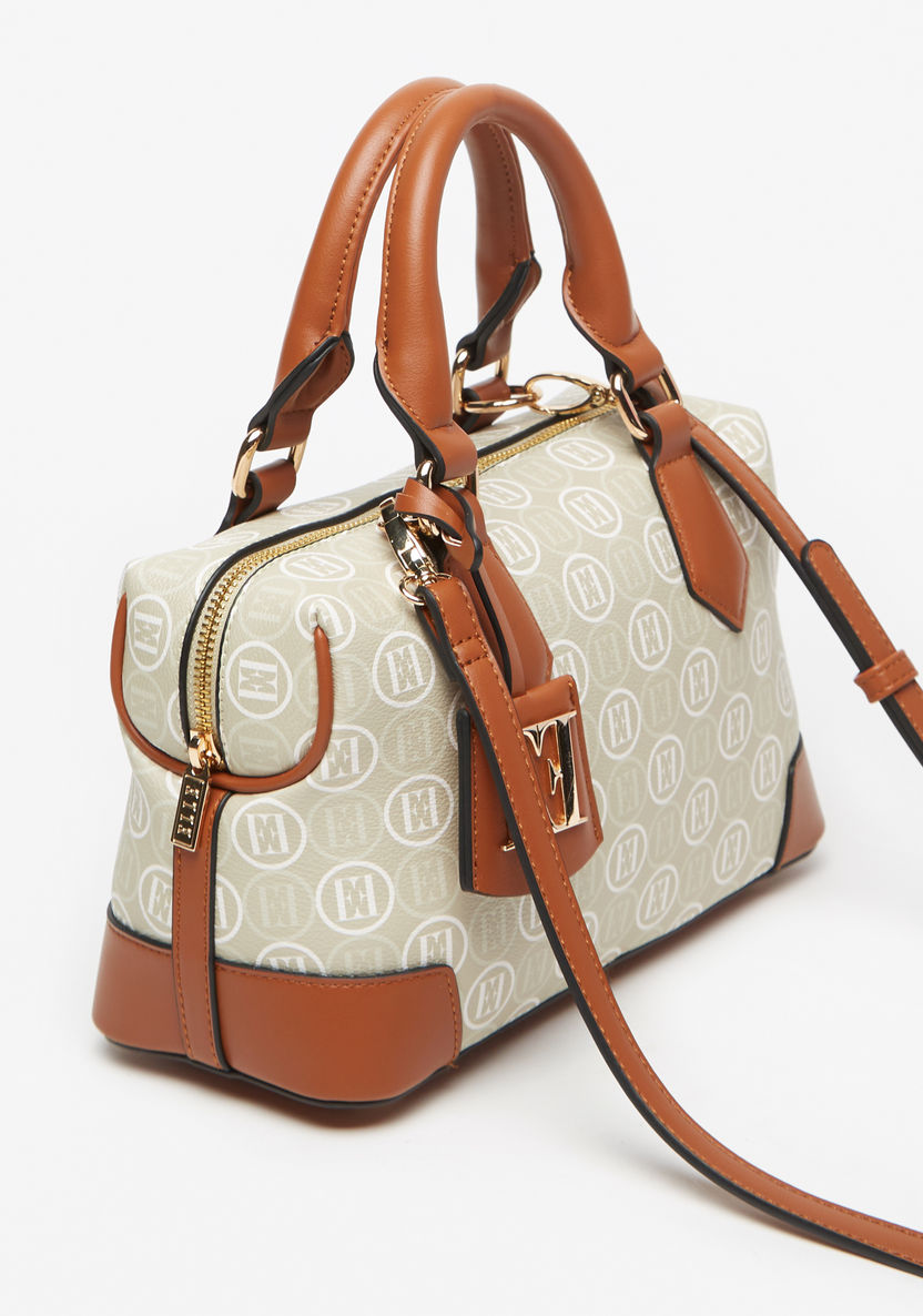 Elle Monogram Print Tote Bag with Top Handles and Zip Closure-Women%27s Handbags-image-2