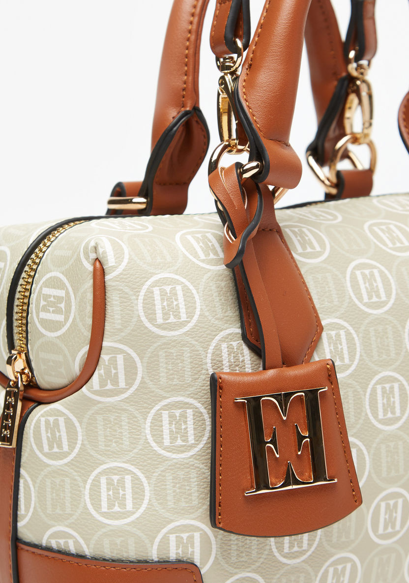 Elle Monogram Print Tote Bag with Top Handles and Zip Closure-Women%27s Handbags-image-3