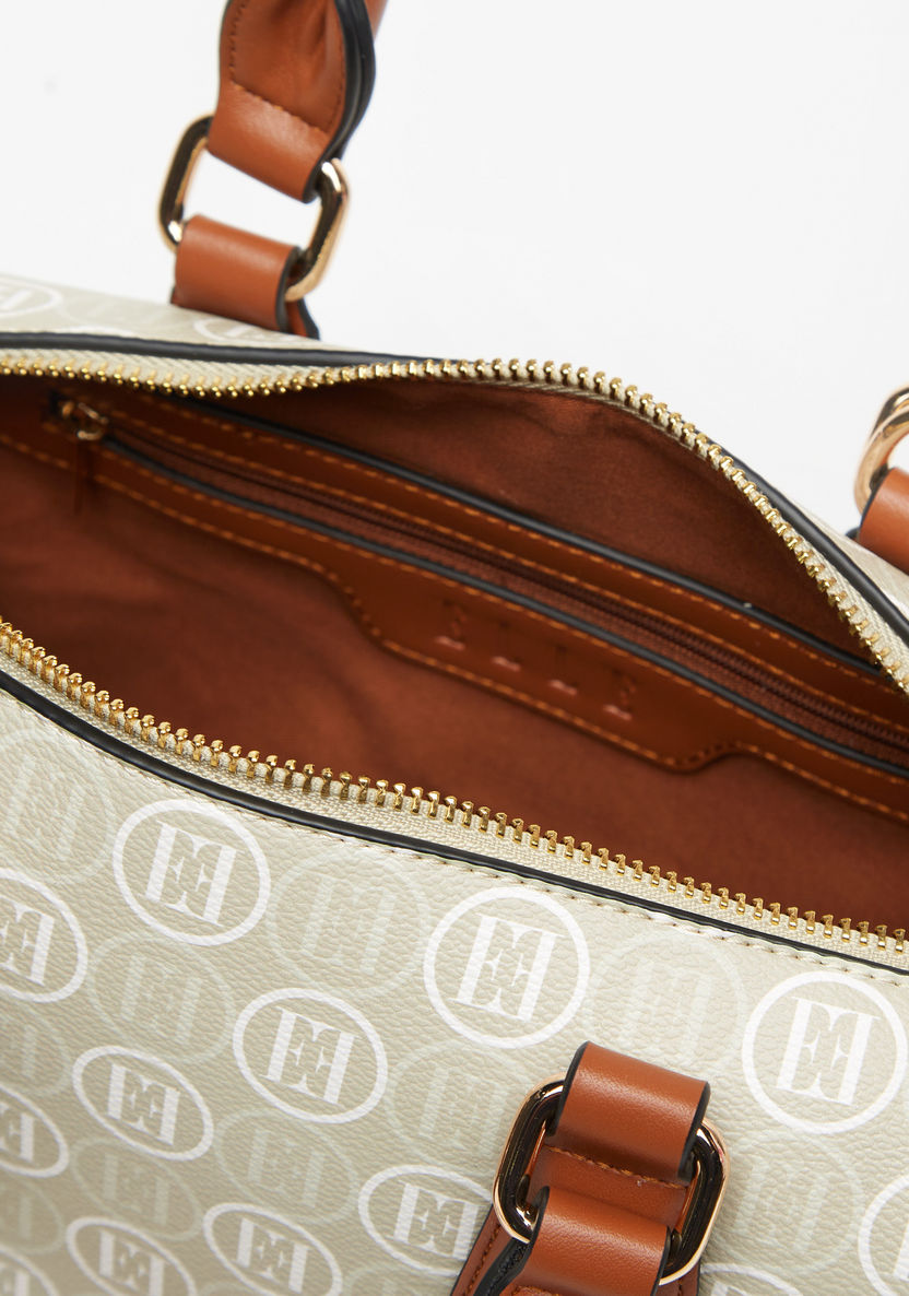 Elle Monogram Print Tote Bag with Top Handles and Zip Closure-Women%27s Handbags-image-4