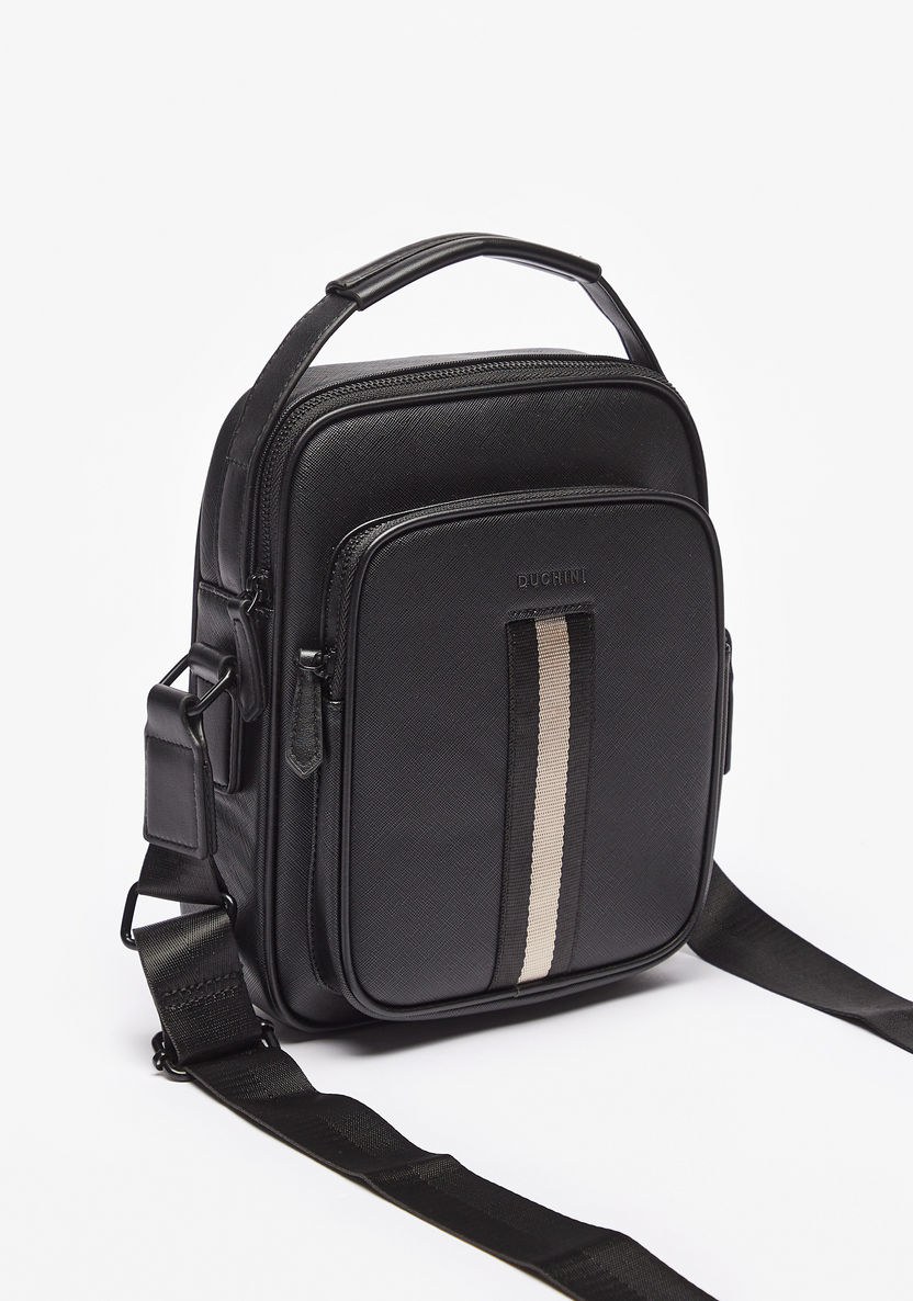 Duchini Solid Crossbody Bag with Tape Detail and Zip Closure-Men%27s Handbags-image-1