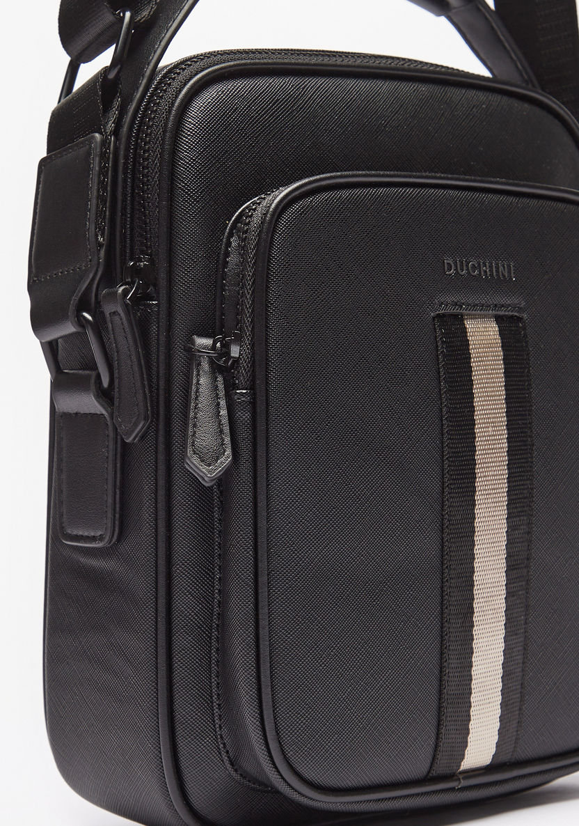 Duchini Solid Crossbody Bag with Tape Detail and Zip Closure-Men%27s Handbags-image-2