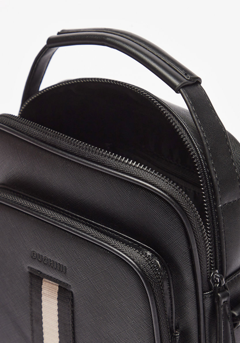 Duchini Solid Crossbody Bag with Tape Detail and Zip Closure-Men%27s Handbags-image-3