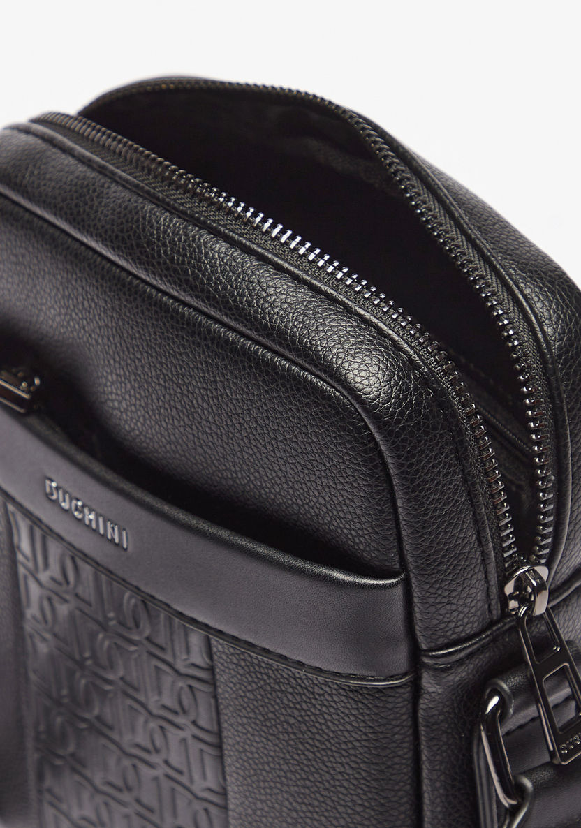 Duchini Textured Crossbody Bag with Adjustable Strap-Men%27s Handbags-image-3