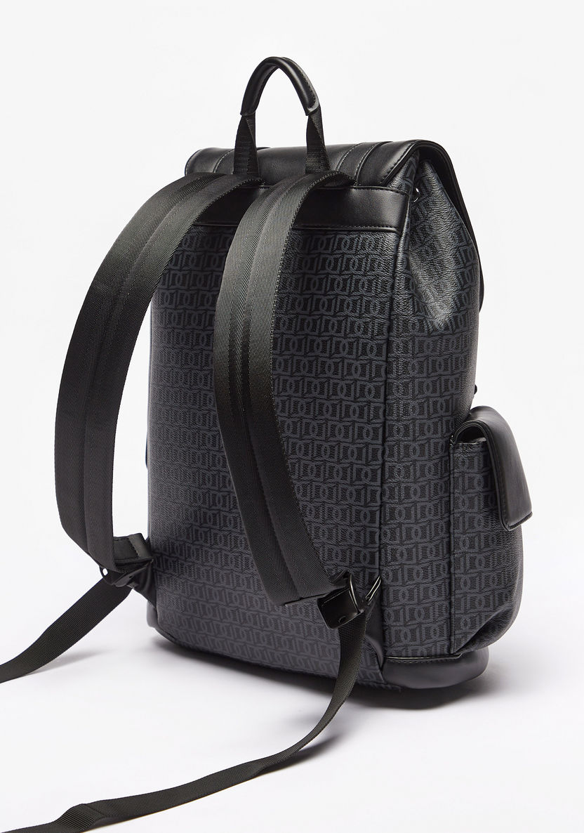 Duchini Monogram Print Backpack with Adjustable Straps-Men%27s Backpacks-image-1