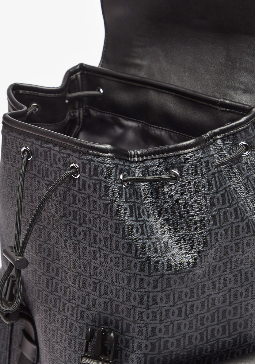 Duchini Monogram Print Backpack with Adjustable Straps-Men%27s Backpacks-image-3