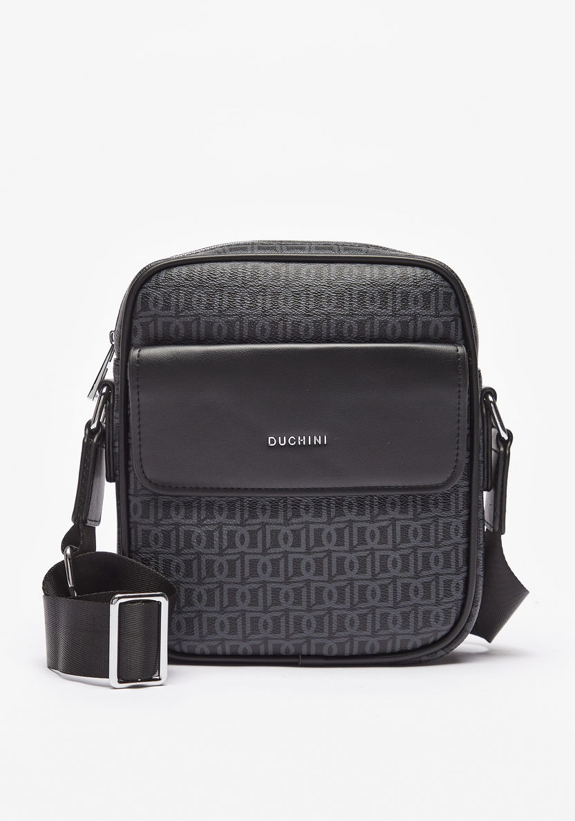Duchini Monogram Print Crossbody Bag with Adjustable Strap-Men%27s Handbags-image-0