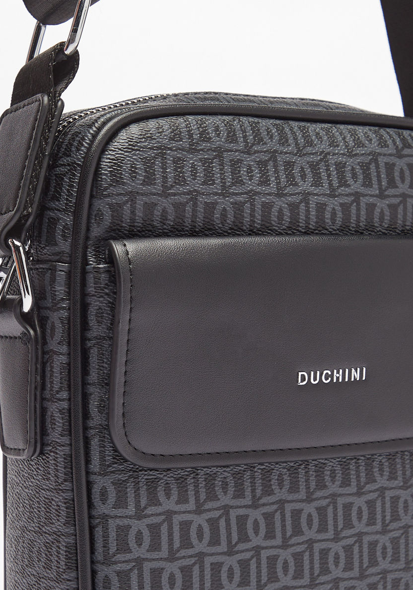 Duchini Monogram Print Crossbody Bag with Adjustable Strap-Men%27s Handbags-image-2
