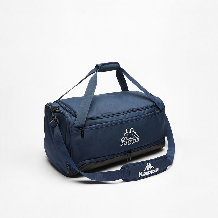 Kappa Logo Print Duffle Bag with Detachable Strap and Zip Closure-Duffle Bags-image-1