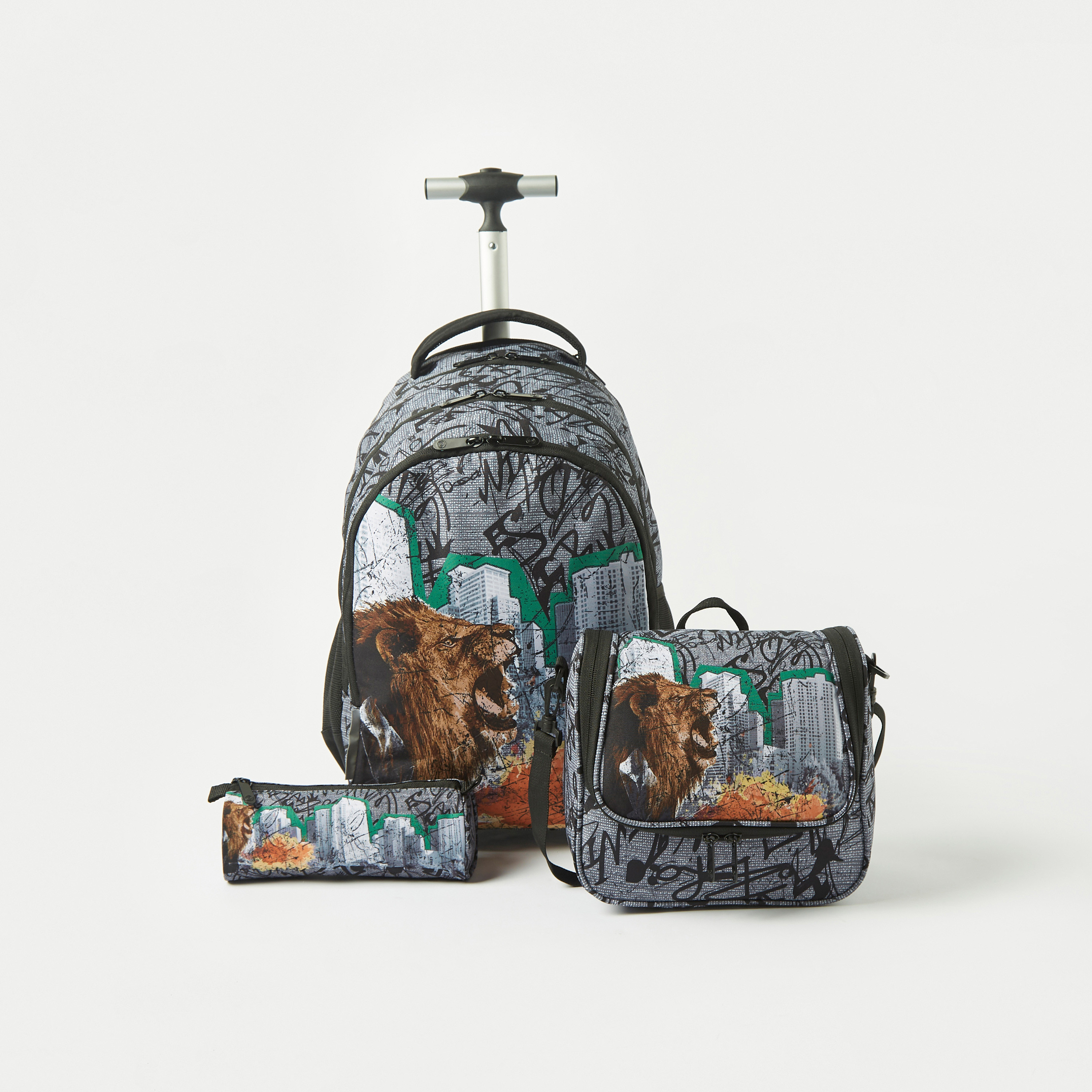 Kaos Graffiti Print 3-Piece Trolley Backpack Set - 18 inches-school-bagsandbackpacks-trolleybags-image-1