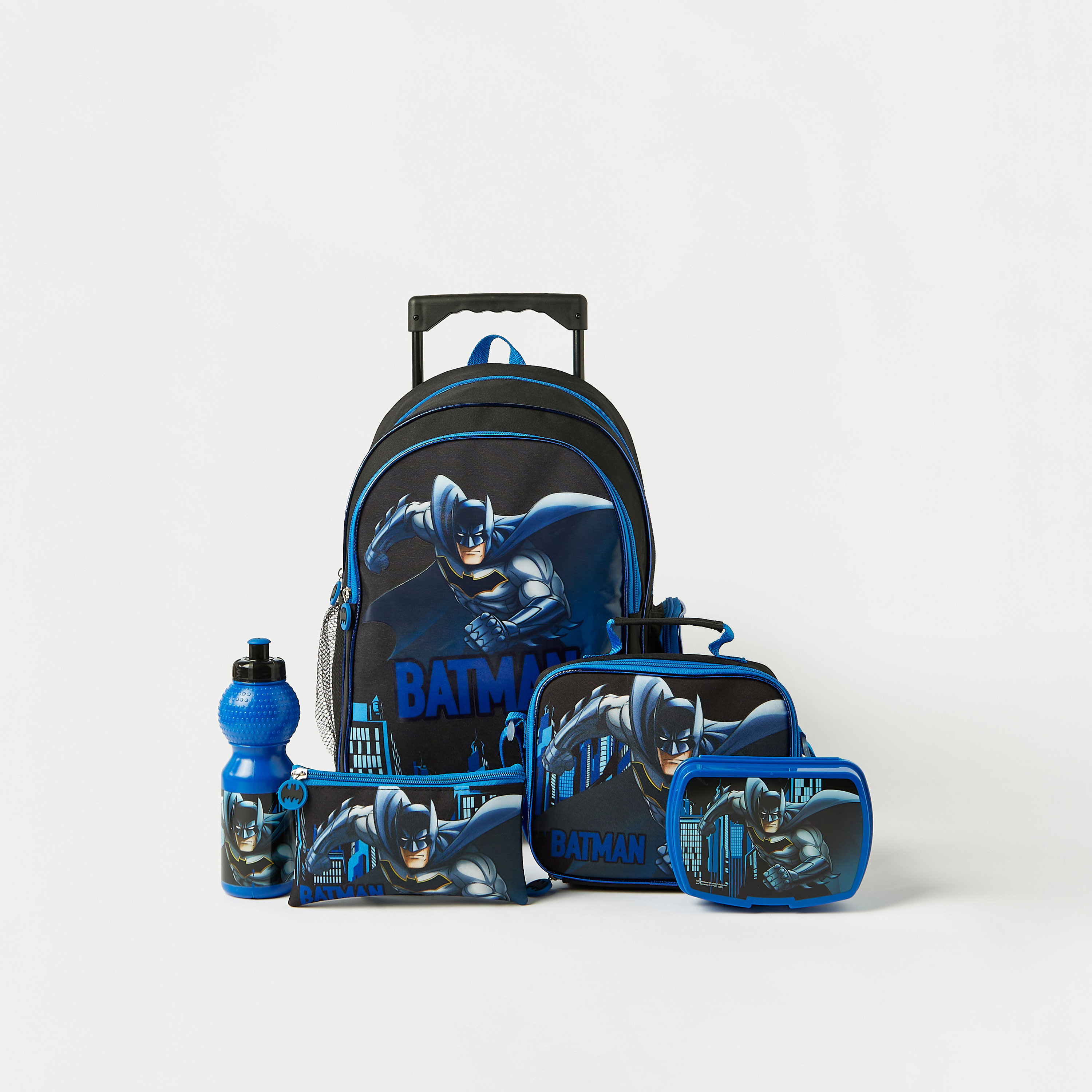 Batman Printed 5-Piece Trolley Backpack Set - 16 inches-school-bagsandbackpacks-sets-image-2