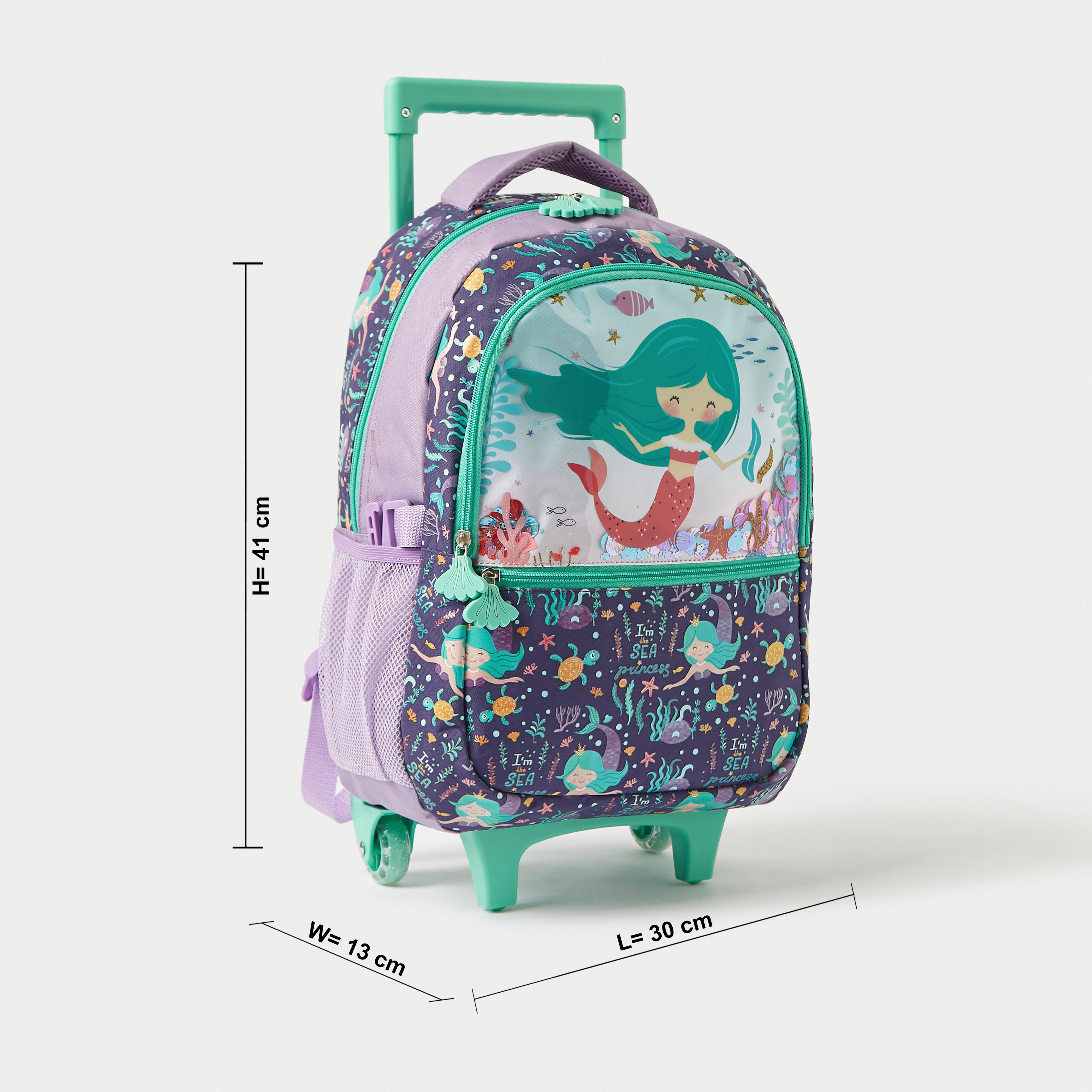 Juniors Mermaid Print 3-Piece Trolley Backpack Set - 16 inches-school-bagsandbackpacks-trolleybags-image-2
