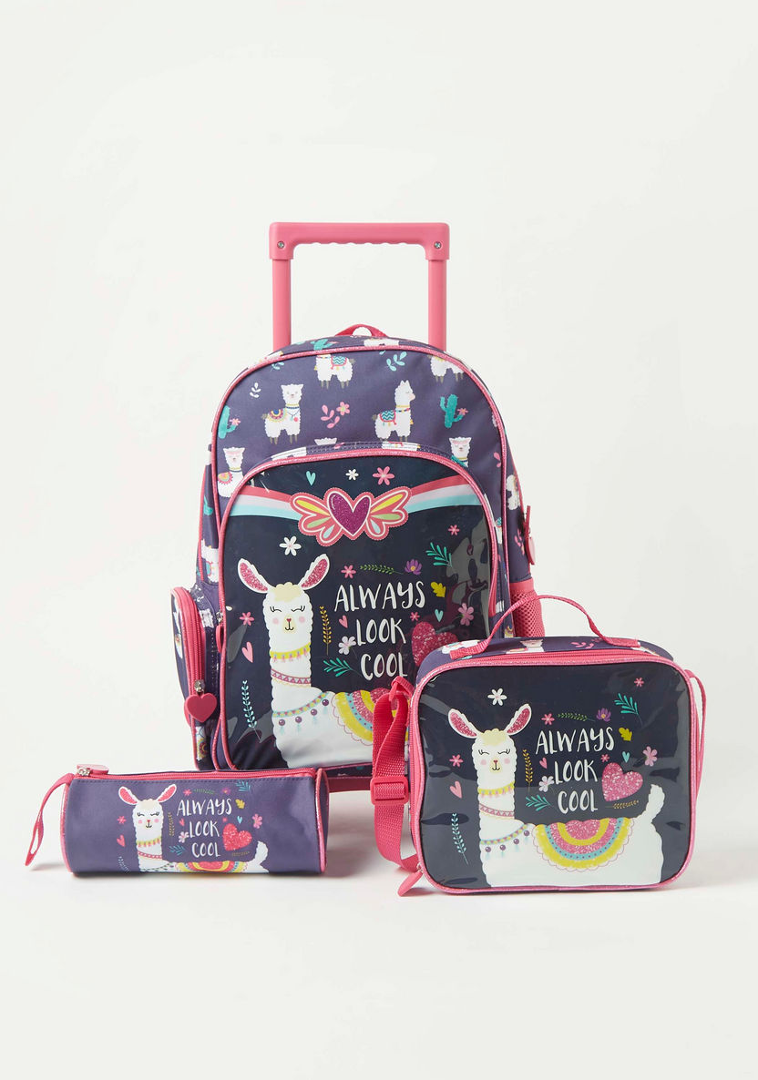 Juniors 3-Piece Llama Print Trolley Backpack Set - 16 inches-School Sets-image-0