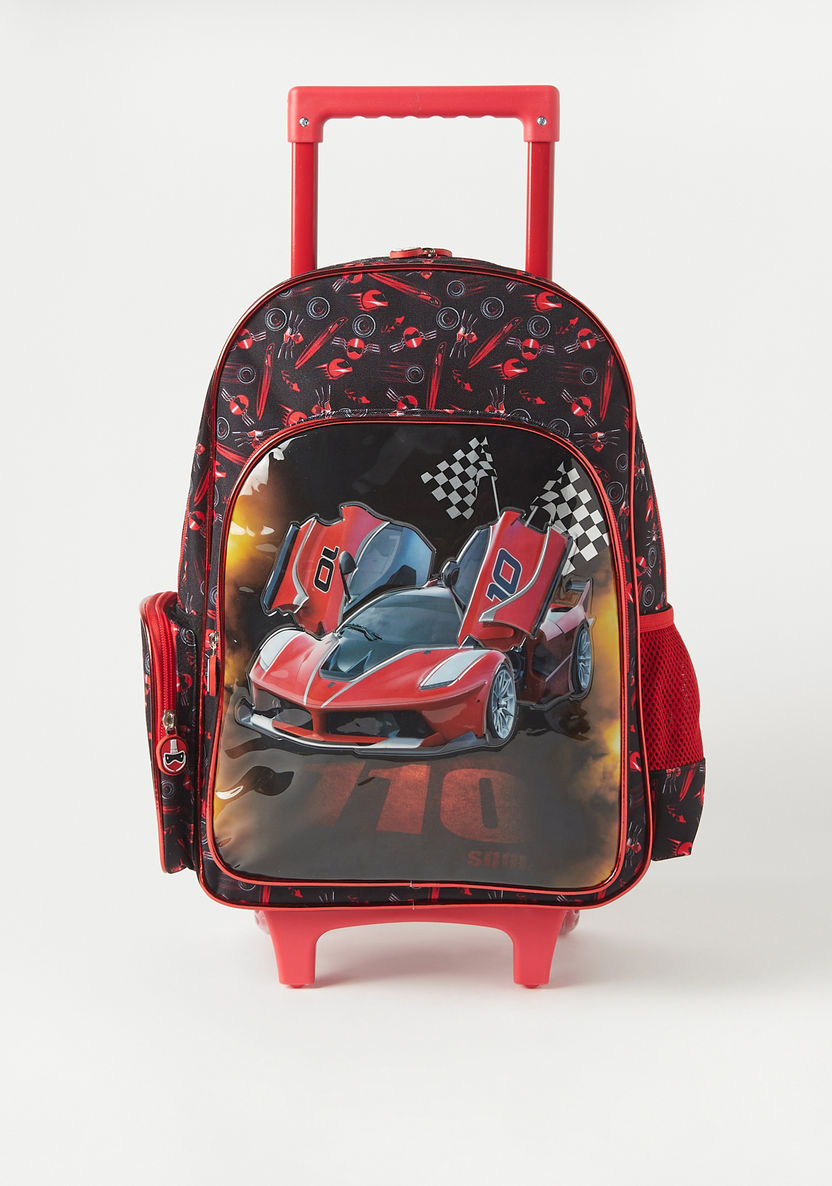 Juniors Car Graphic Print 3-Piece Trolley Backpack Set - 16 inches-School Sets-image-2
