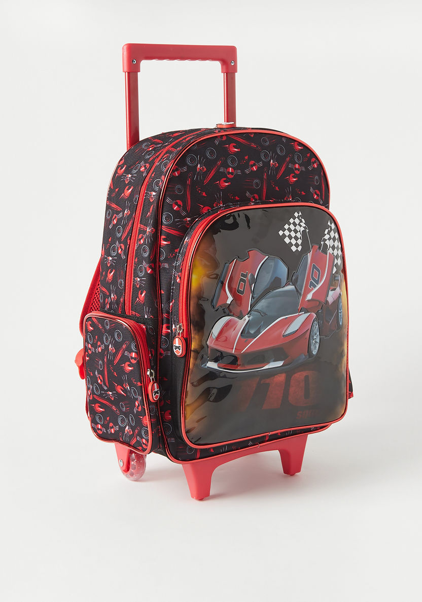 Juniors Car Graphic Print 3-Piece Trolley Backpack Set - 16 inches-School Sets-image-3