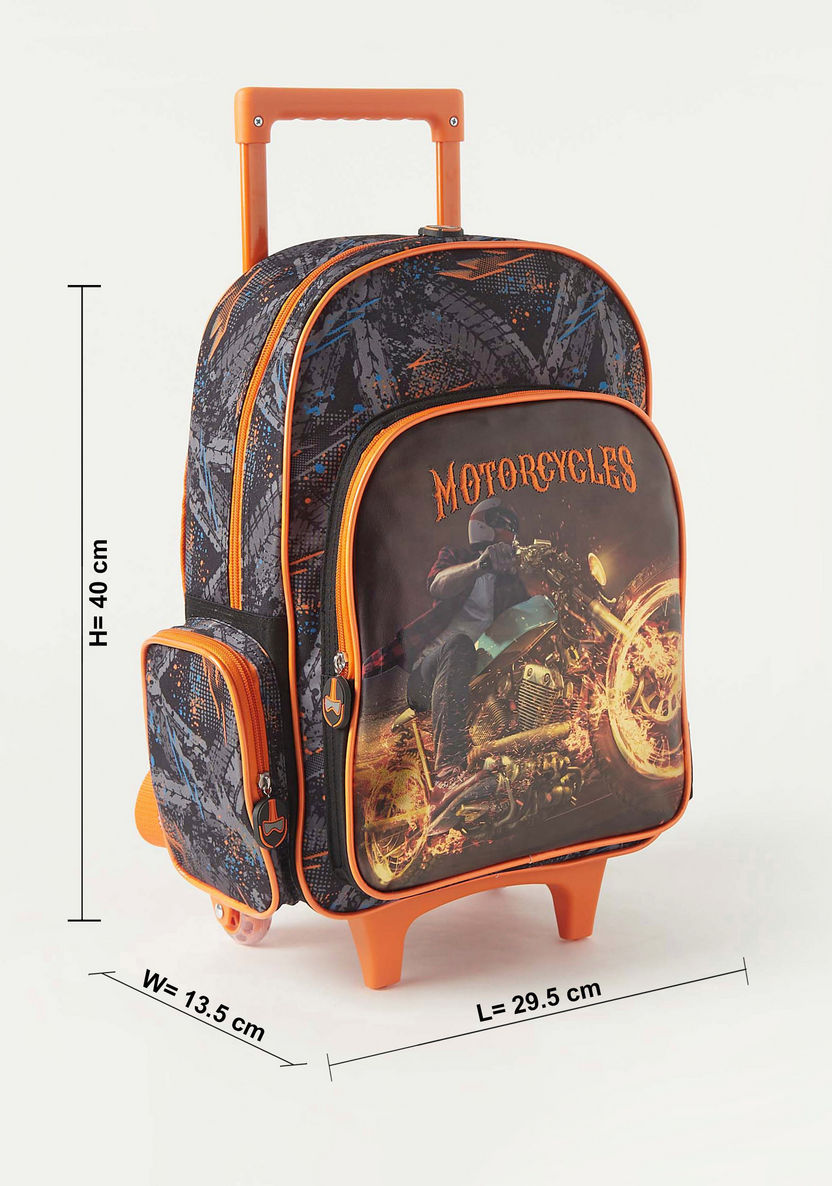 Juniors Motorcycle Print 3-Piece Trolley Backpack Set - 16 inches-School Sets-image-1
