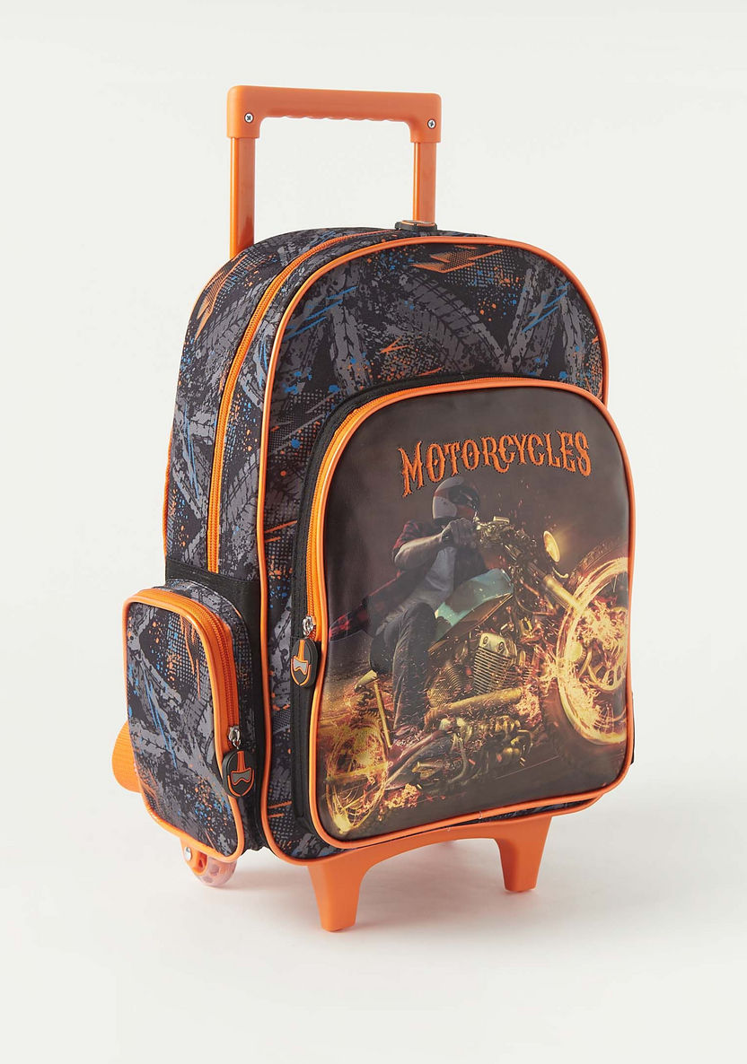 Juniors Motorcycle Print 3-Piece Trolley Backpack Set - 16 inches-School Sets-image-3
