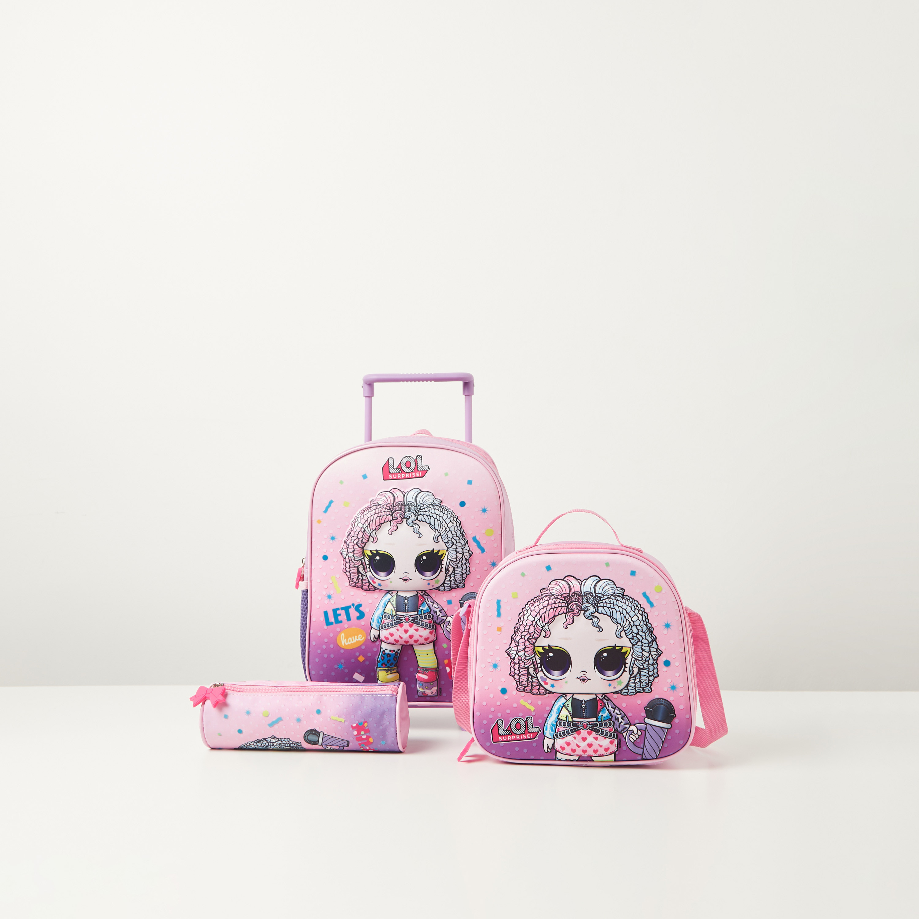 Buy L.O.L. Surprise Print 3 Piece Trolley Backpack Set 12 inches Online Babyshop UAE