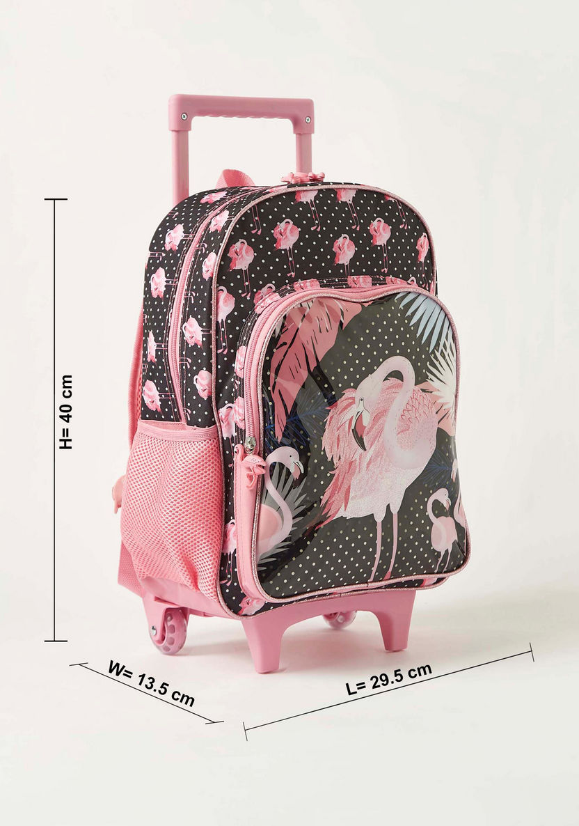 Juniors Flamingo Print 3-Piece Trolley Backpack Set - 16 inches-School Sets-image-2
