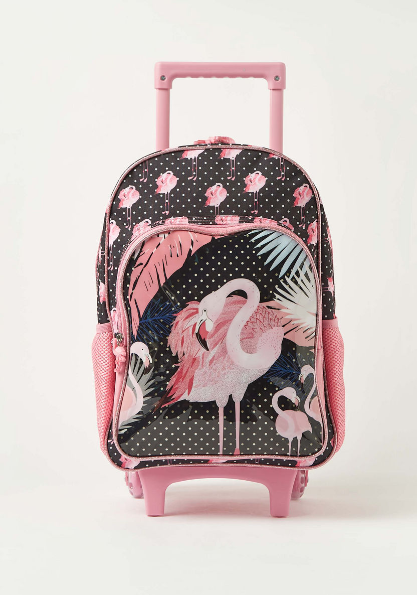Juniors Flamingo Print 3-Piece Trolley Backpack Set - 16 inches-School Sets-image-1