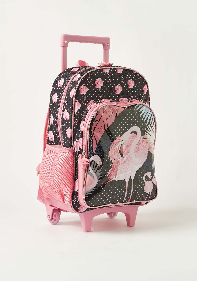 Juniors Flamingo Print 3-Piece Trolley Backpack Set - 16 inches-School Sets-image-3