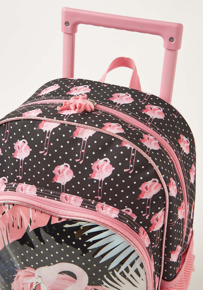 Juniors Flamingo Print 3-Piece Trolley Backpack Set - 16 inches-School Sets-image-4