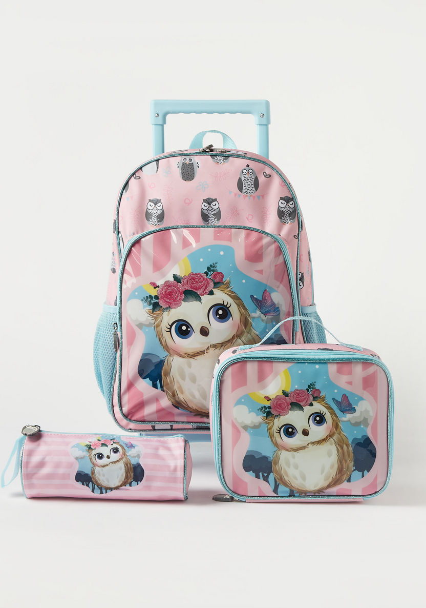 Juniors Owl Print 3-Piece Trolley Backpack Set - 16 inches-School Sets-image-0