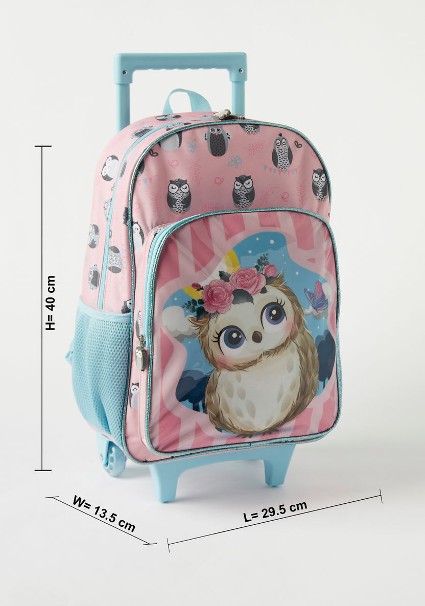 Juniors Owl Print 3-Piece Trolley Backpack Set - 16 inches-School Sets-image-1