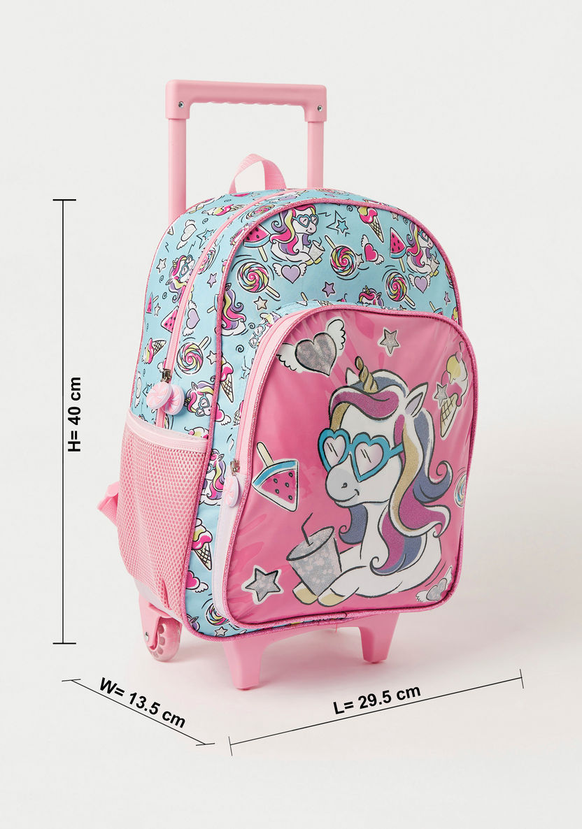 Juniors Unicorn Print Trolley Backpack with Lunch Bag and Pencil Pouch-School Sets-image-1