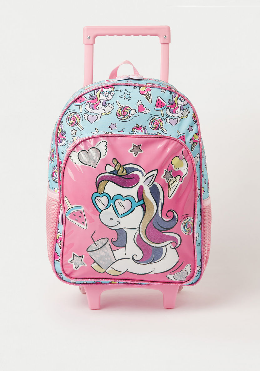 Juniors Unicorn Print Trolley Backpack with Lunch Bag and Pencil Pouch-School Sets-image-2