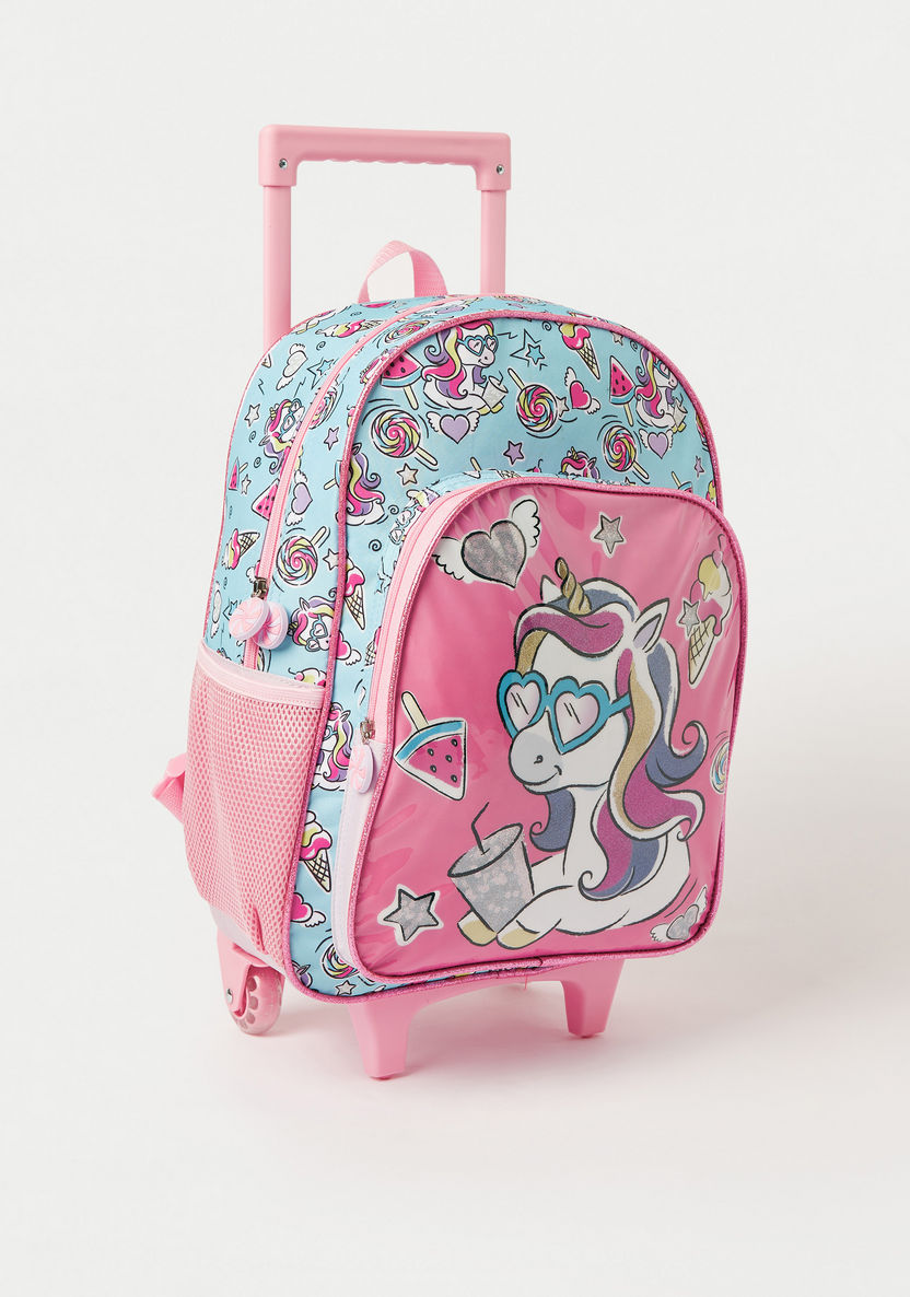 Juniors Unicorn Print Trolley Backpack with Lunch Bag and Pencil Pouch-School Sets-image-3
