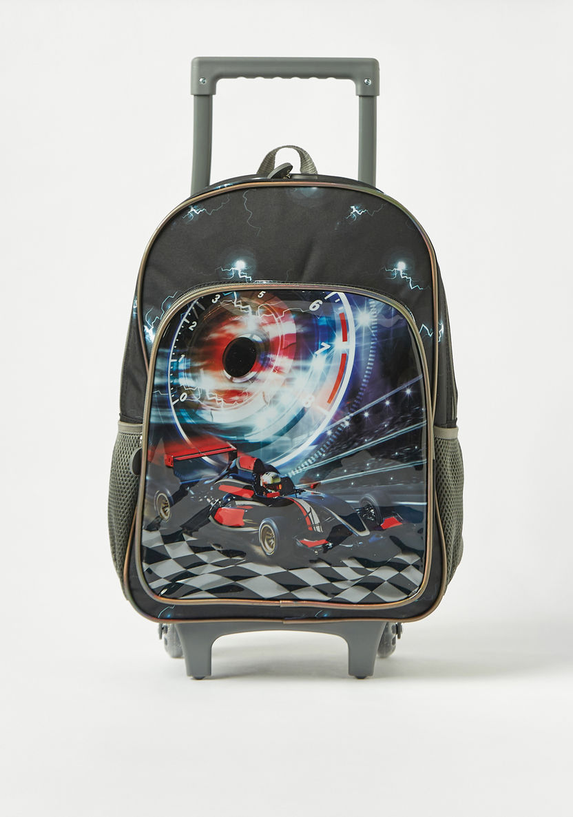 Juniors Car Graphic Print Trolley Backpack with Lunch Bag and Pencil Pouch-School Sets-image-2