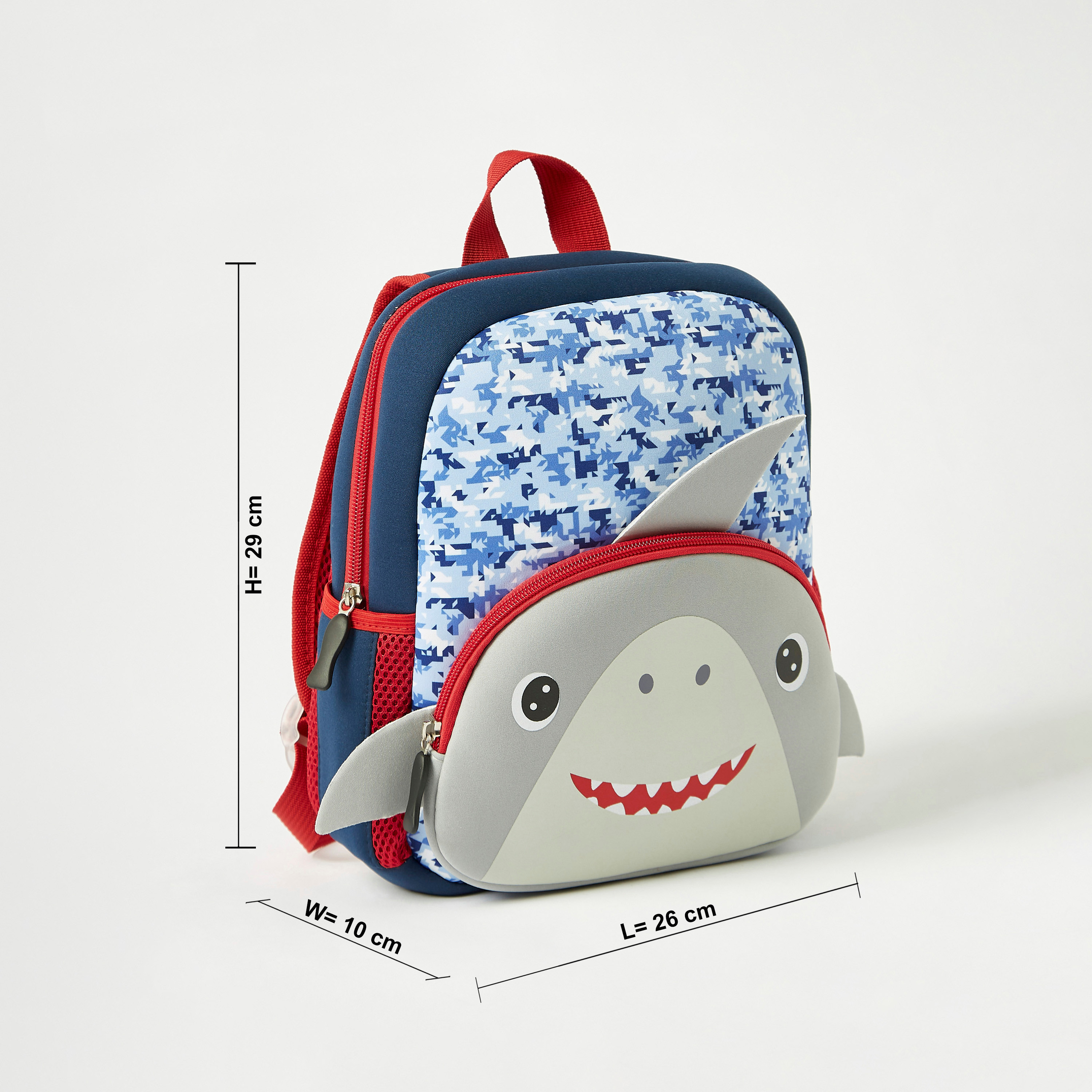 Juniors Applique Detail Shark Backpack with Zipper Closure 12 inches