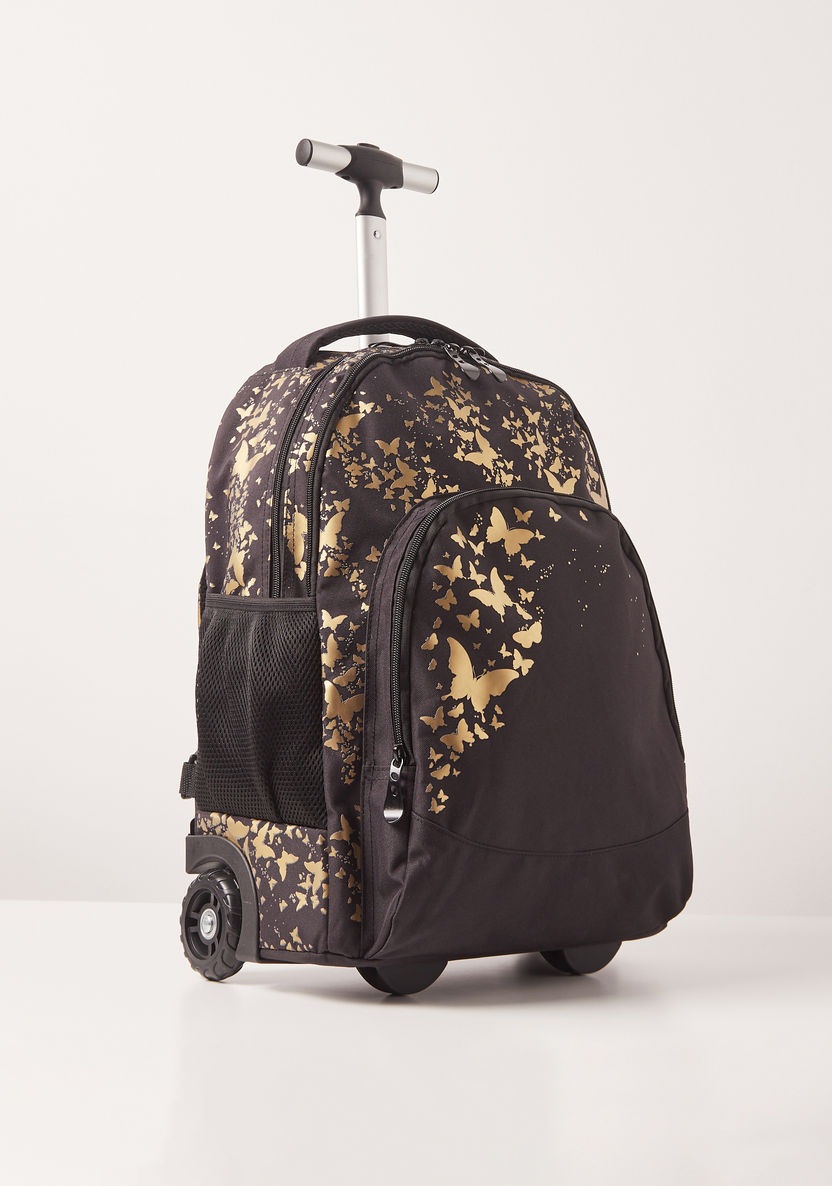 Juniors Butterfly Print Trolley Backpack with Retractable Handle - 18 inches-Trolleys-image-2