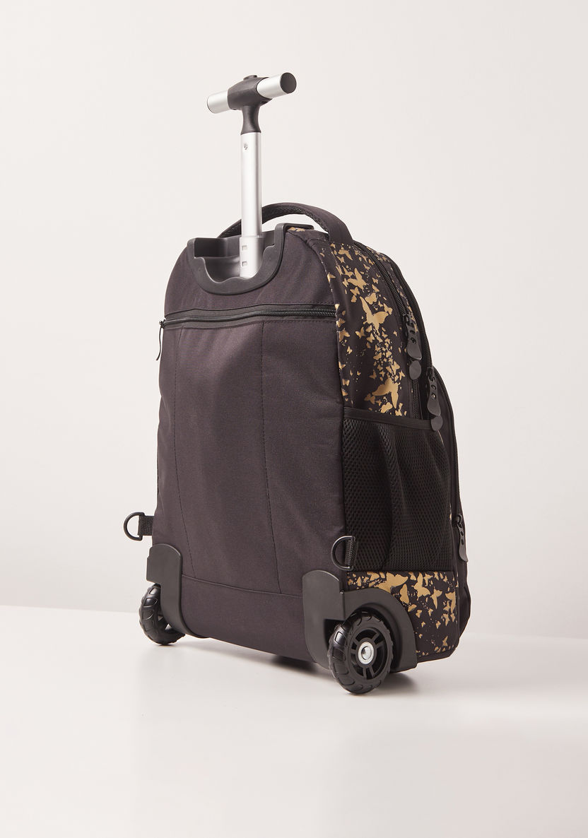 Juniors Butterfly Print Trolley Backpack with Retractable Handle - 18 inches-Trolleys-image-5