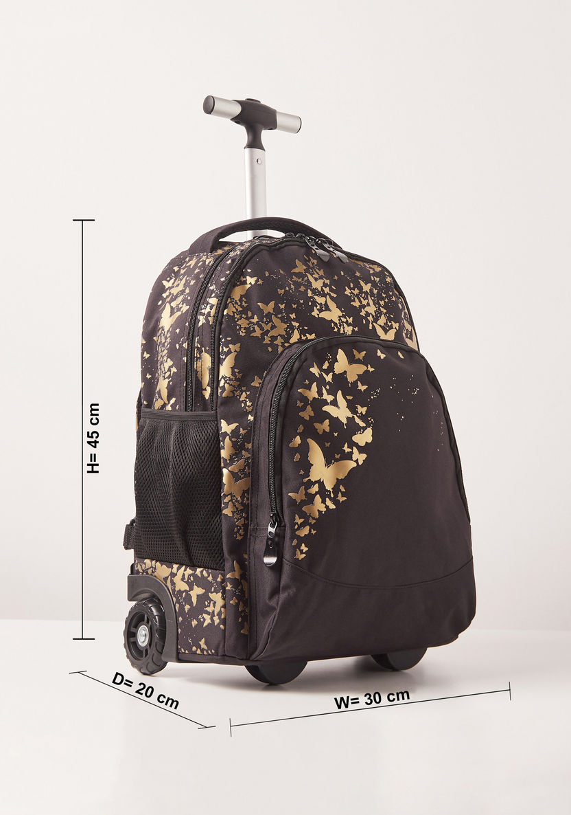 Juniors Butterfly Print Trolley Backpack with Retractable Handle - 18 inches-Trolleys-image-1