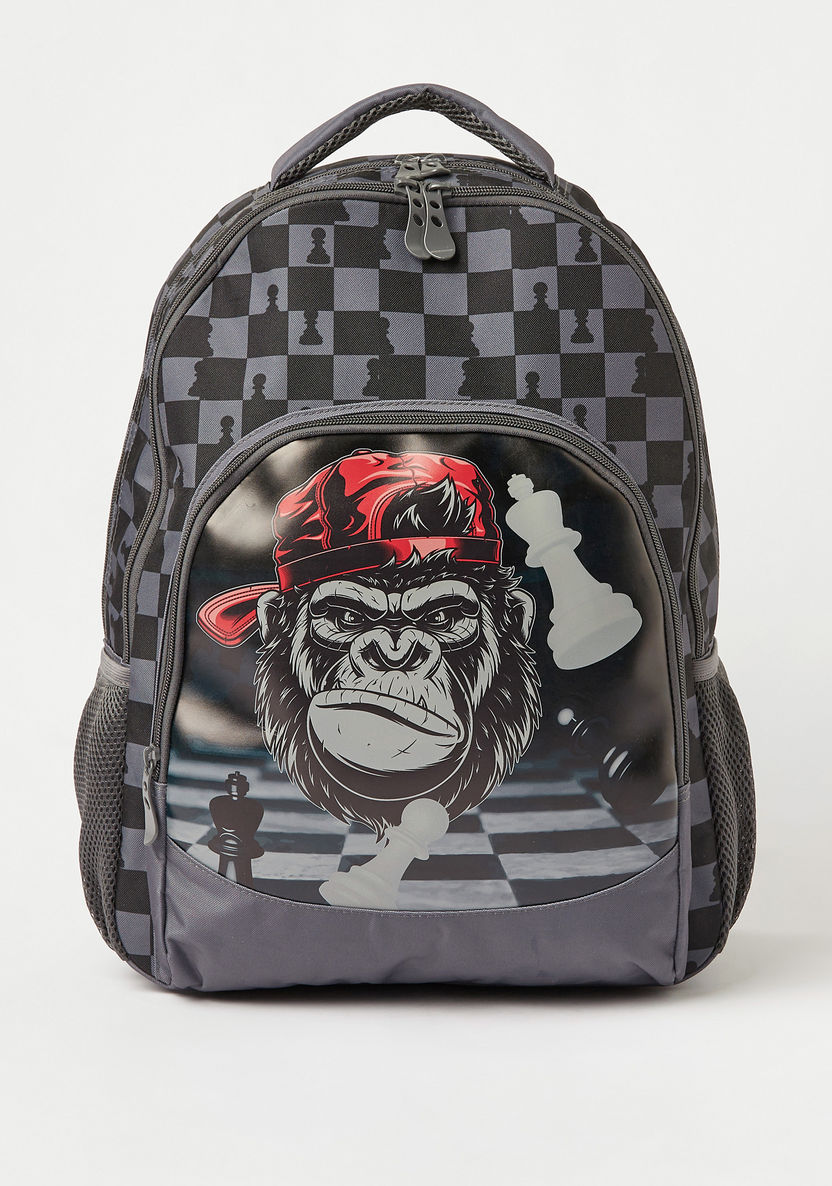 Juniors Chessboard Print Backpack with Adjustable Straps - 18 inches-Backpacks-image-0