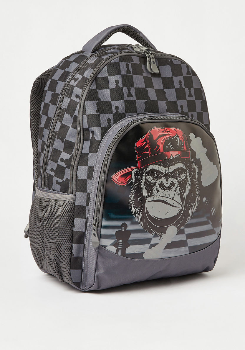 Juniors Chessboard Print Backpack with Adjustable Straps - 18 inches-Backpacks-image-1