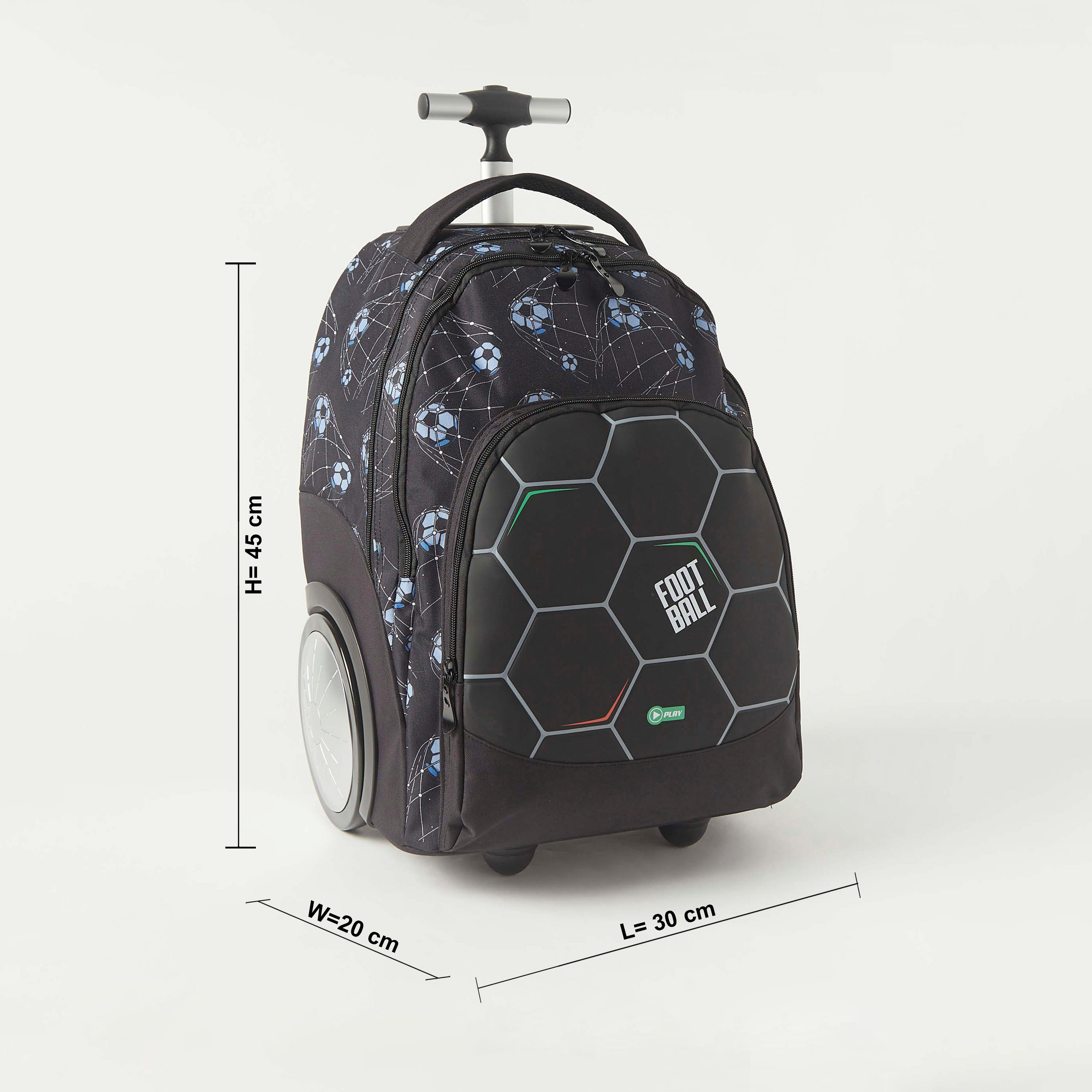 Juniors Football Graphic Print Trolley Backpack with Big Wheels - 18 inches-school-bagsandbackpacks-trolleybags-image-2