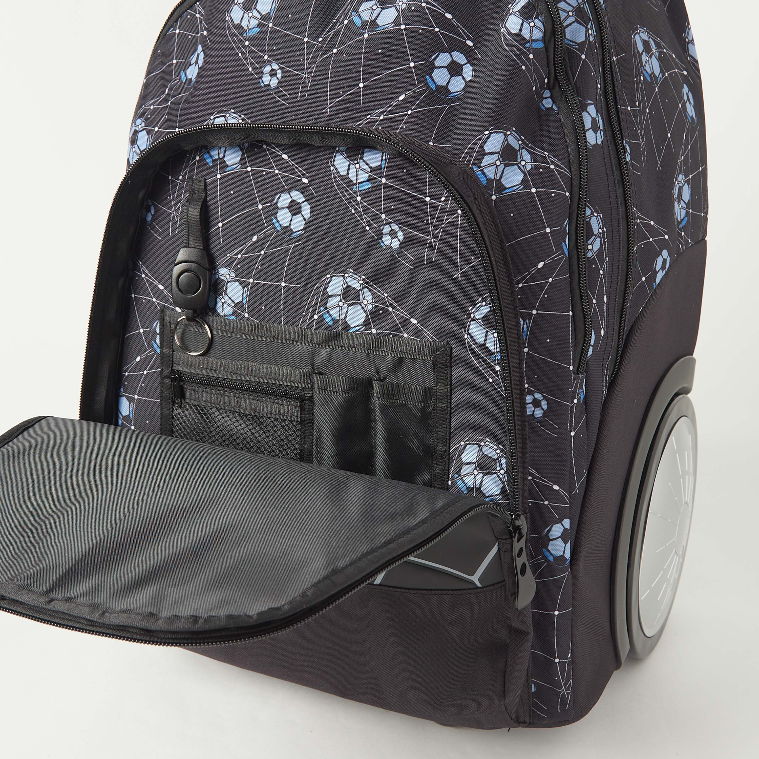 Juniors Football Graphic Print Trolley Backpack with Big Wheels - 18 inches-school-bagsandbackpacks-trolleybags-image-4