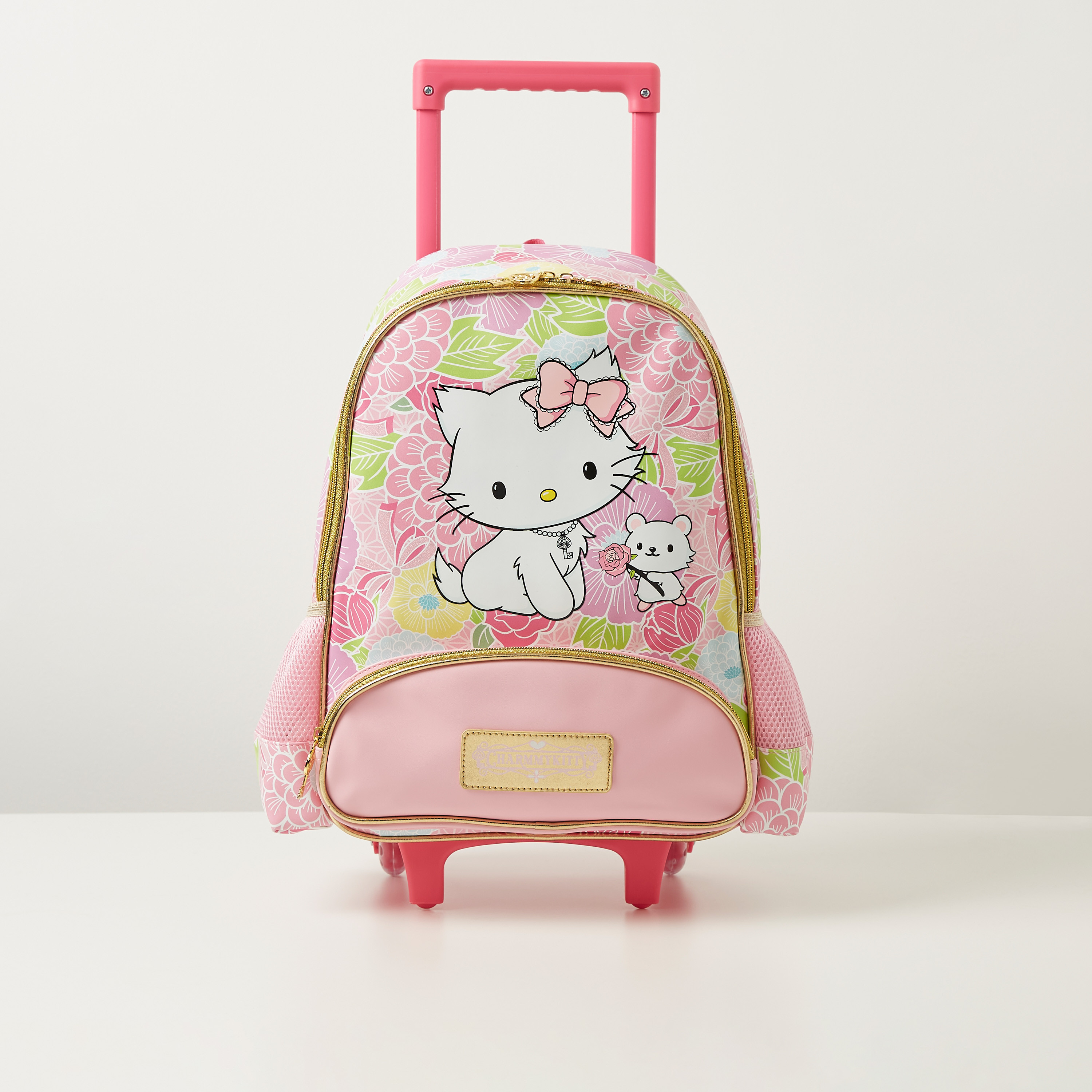 Charmmy Kitty Print Trolley Backpack with Retractable Handle - 16 inches-school-bagsandbackpacks-trolleybags-image-1