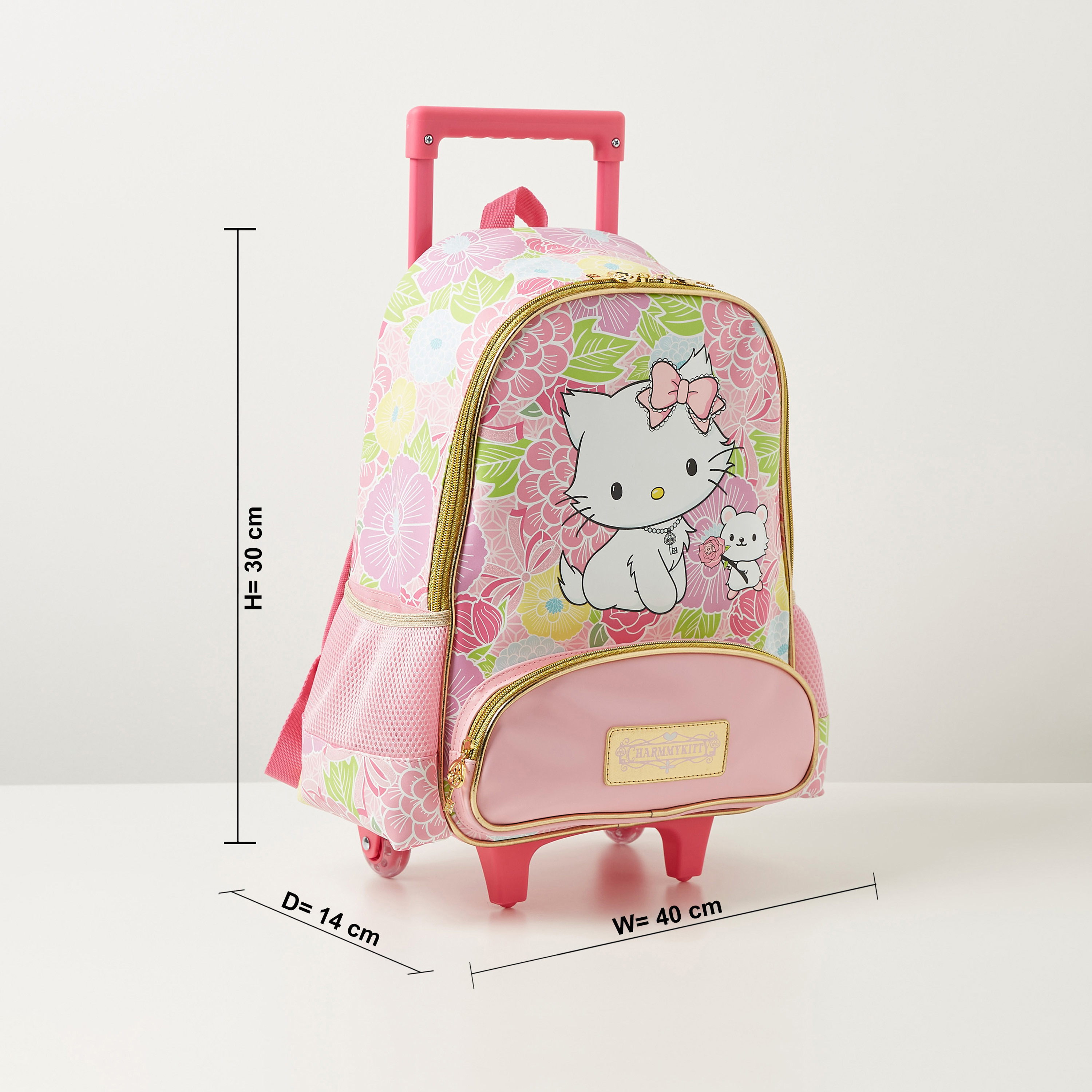 Charmmy Kitty Print Trolley Backpack with Retractable Handle - 16 inches-school-bagsandbackpacks-trolleybags-image-2