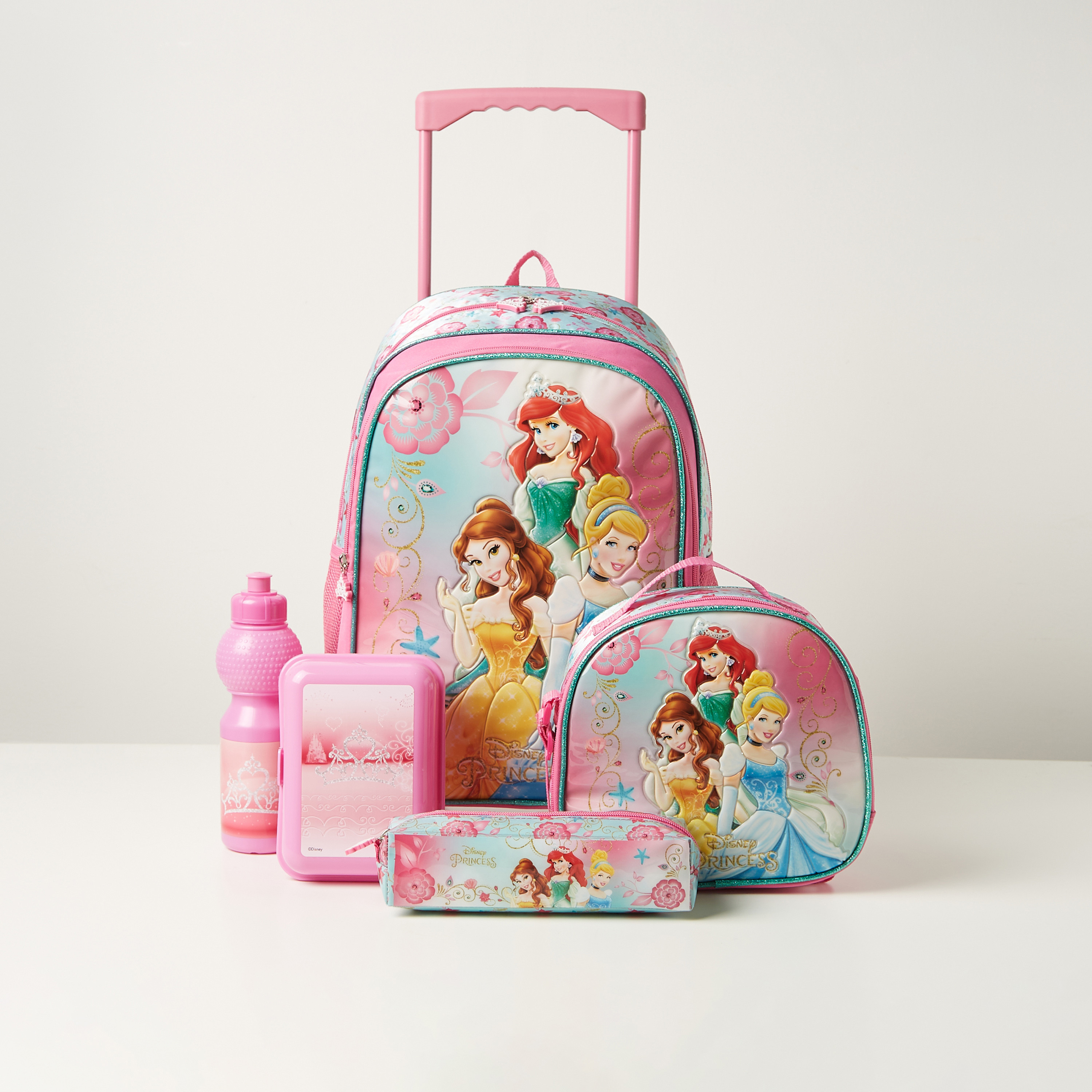 Disney Princesses Print 5 Piece Trolley Backpack Set 16 inches