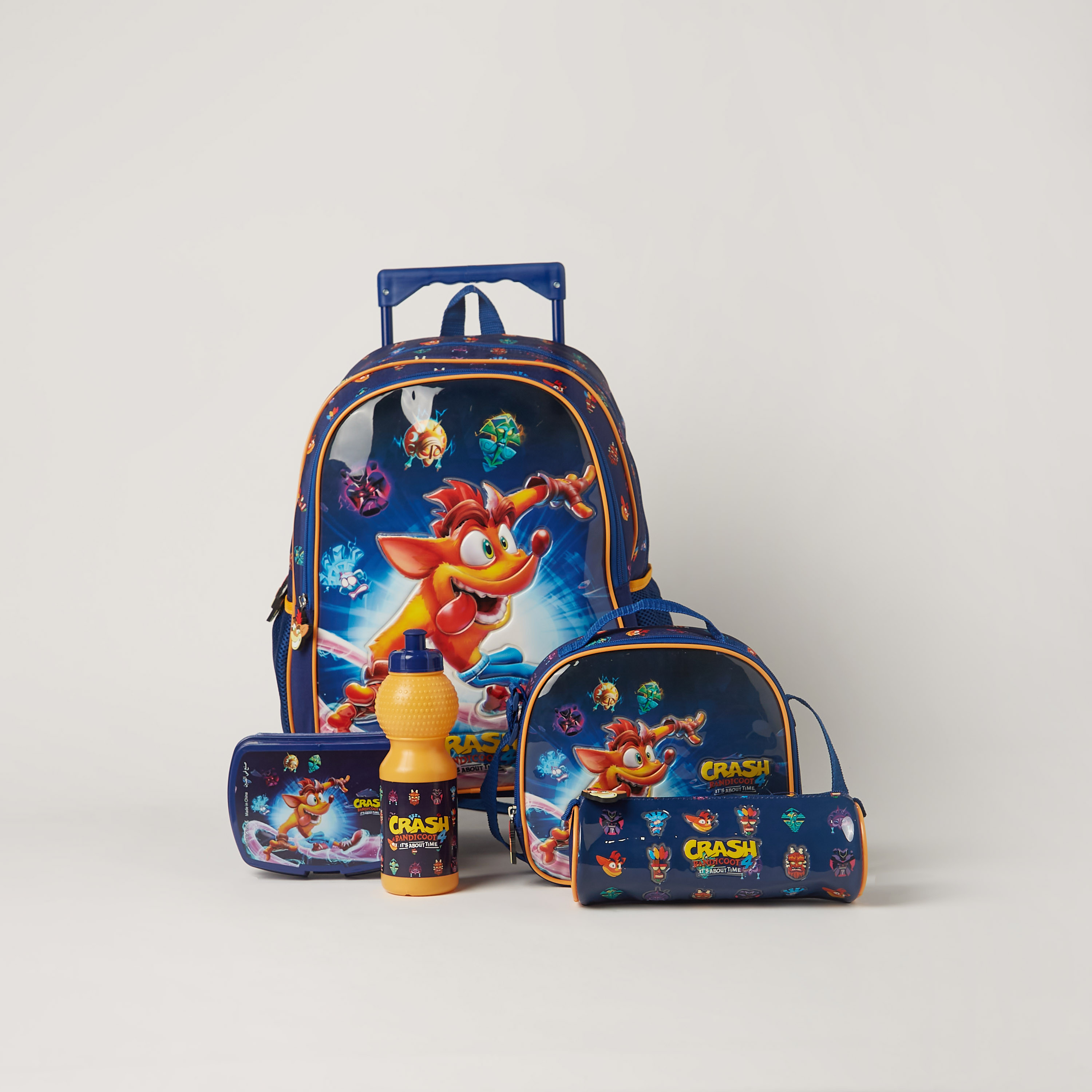 Hollywood Magic 5-Piece Crash Bandicoot Print Trolley Backpack Set - 16 inches-school-bagsandbackpacks-trolleybags-image-1