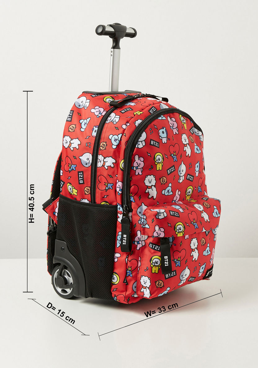 BT21 All-Over Print Trolley Backpack with Retractable Handle - 16 inches-Trolleys-image-1
