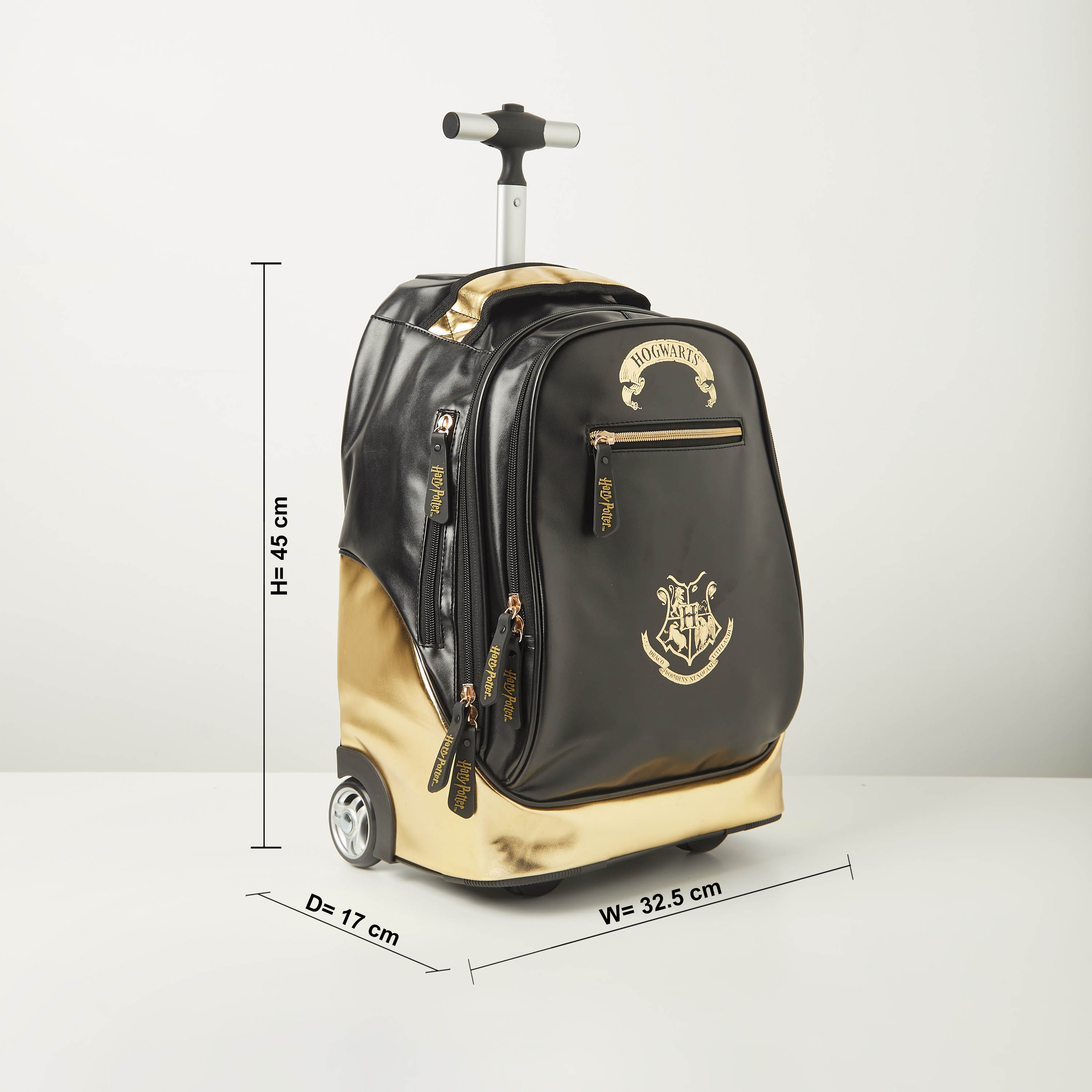 Harry Potter Logo Print Trolley Bag with Retractable Handle - 18 inches-school-bagsandbackpacks-trolleybags-image-2