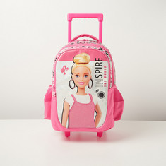 Barbie Printed Trolley Backpack with Retractable Handle and Wheels - 16 inches